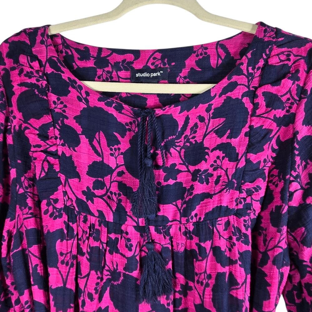 Studio Park x Amy Stran Dress Medium Berry Navy Floral Belted Boho Peasant - Picture 4 of 13